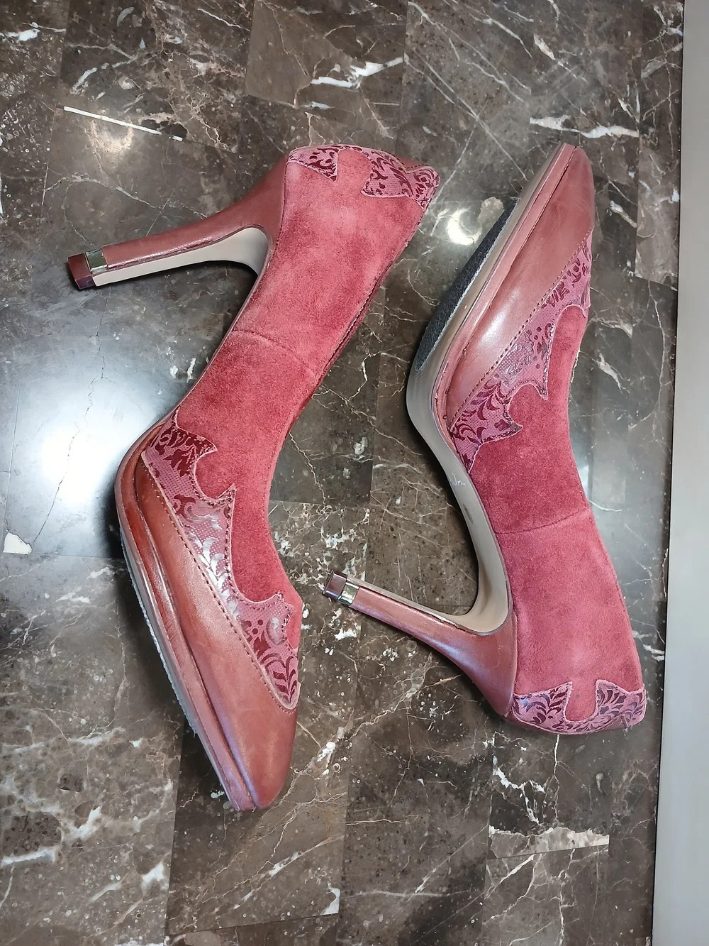 Reba Burgundy Suede & Leather Pointed Toe Pumps